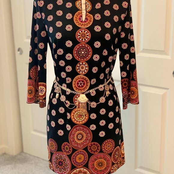 Women's Medallion Dress by Nicole Miller with a Slight Upper Split on the Chest - Picture 2 of 11